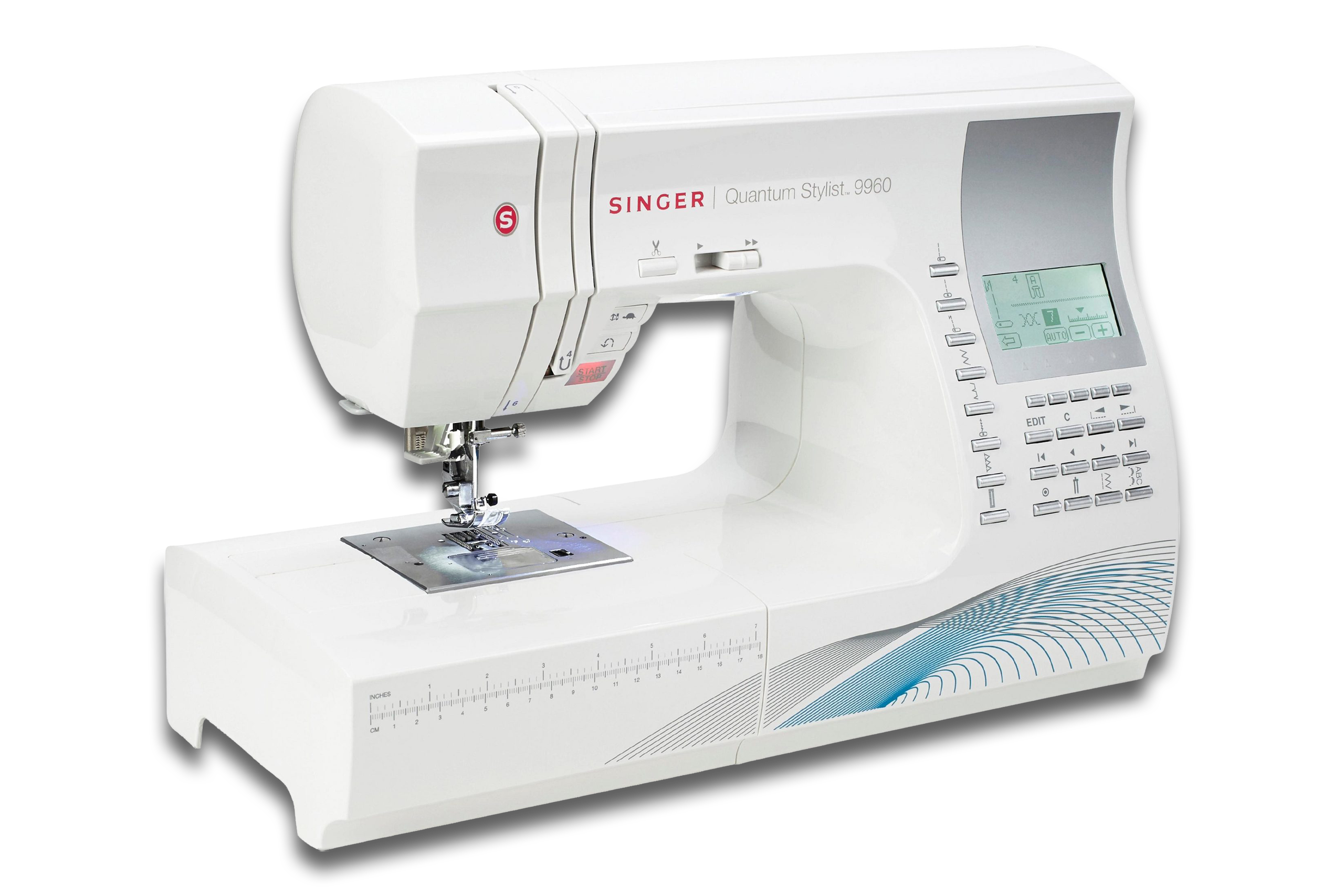 Die Singer Quantum Stylist 9960 Nähmaschine freigestellt auf weißem Hintergrund
