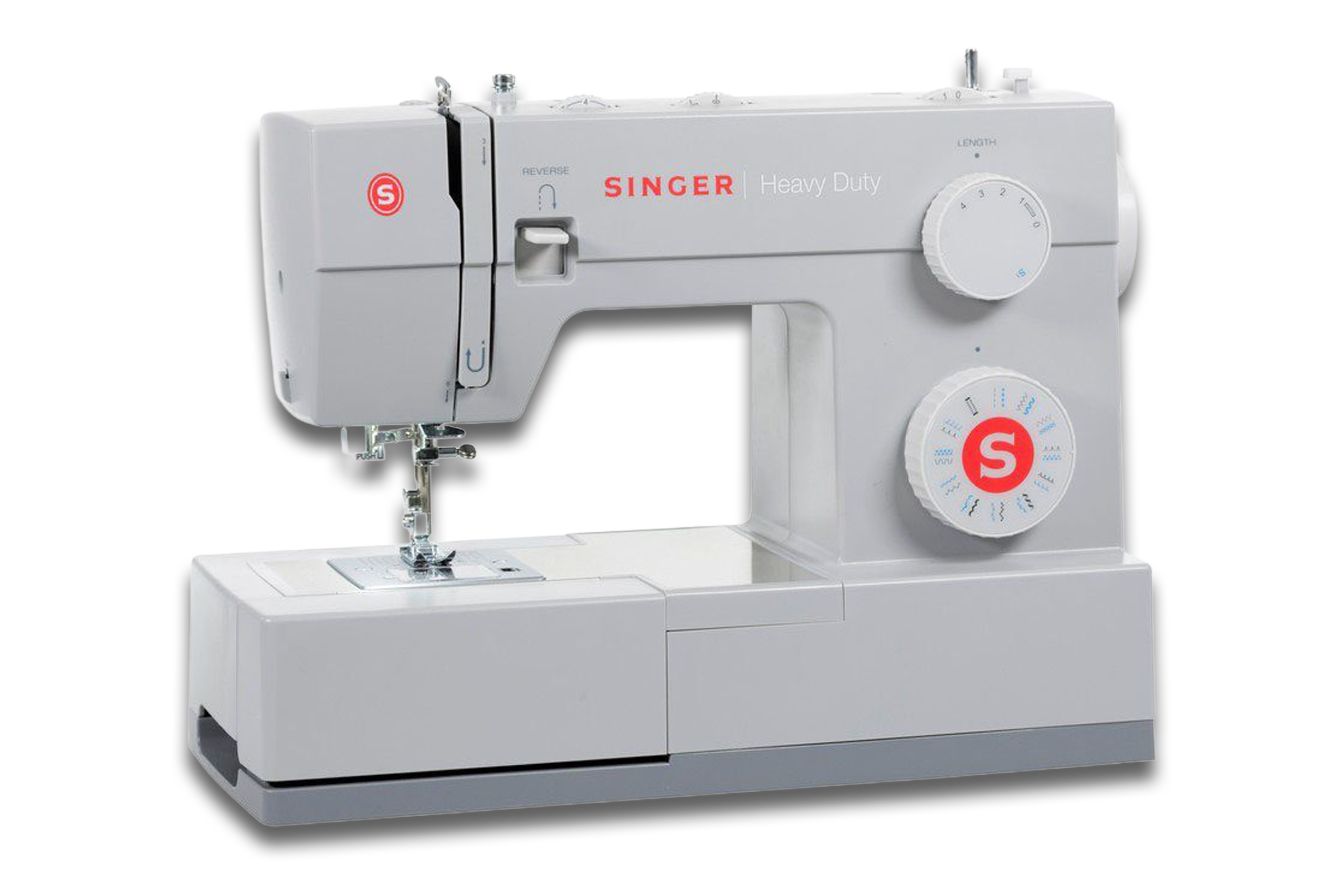 Die Singer Heavy Duty 4423 Nähmaschine freigestellt.