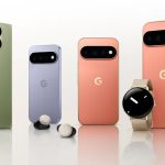 Blick auf die komplette neue Pixel 11-Reihe, von links nach rechts mit dem Pixel 11 Pro Fold, dem Pixel 11, dem Pixel 11 Pro und dem Pixel 11 Pro XL.