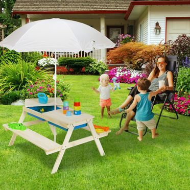 Relaxdays Kindersitzgruppe mit Sonnenschirm in Weiß