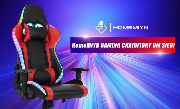 Gaming Stuhl mit RGB LED-Leuchten Lautsprechern und Leuchtender Brillenkreis Videospielstuhl Racing 