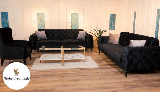 Möbeldreams Sofa Premium Sofa-Set Arizona Chesterfield Modern 3Teilig / Samt - Made in Europe